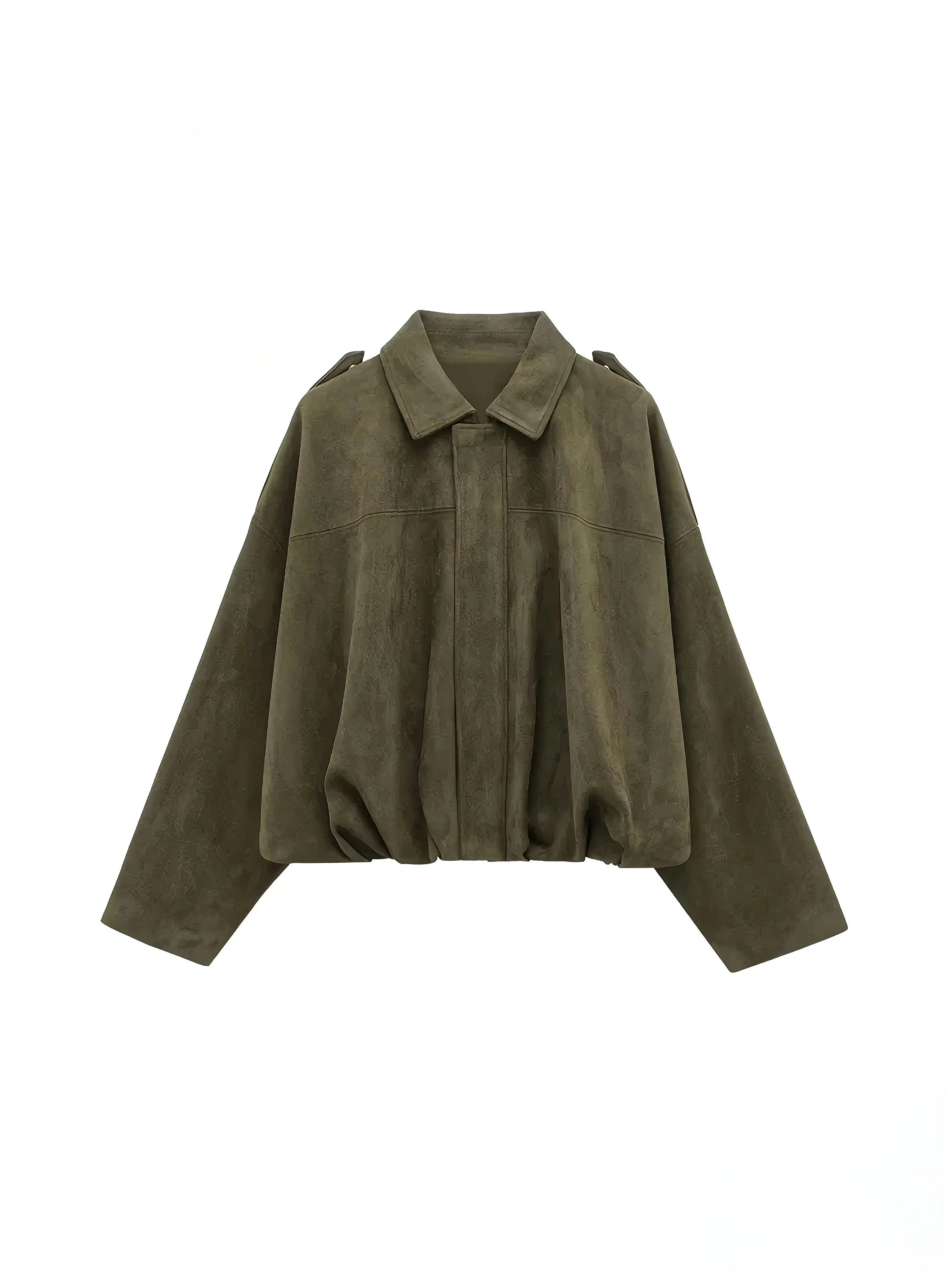 Women’s Vintage Short Zipper Jacket – Turn-Down Collar