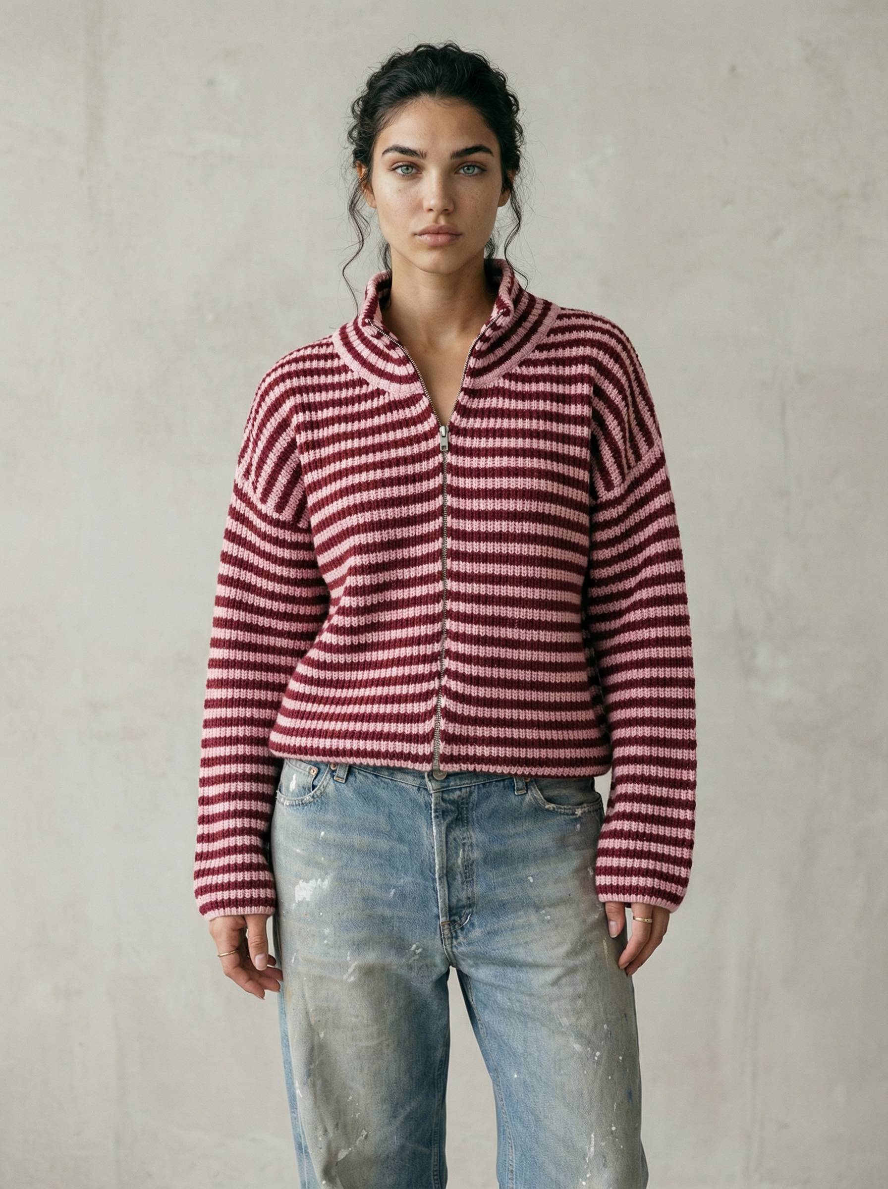 Women’s Retro Striped Cropped Knit Sweater
