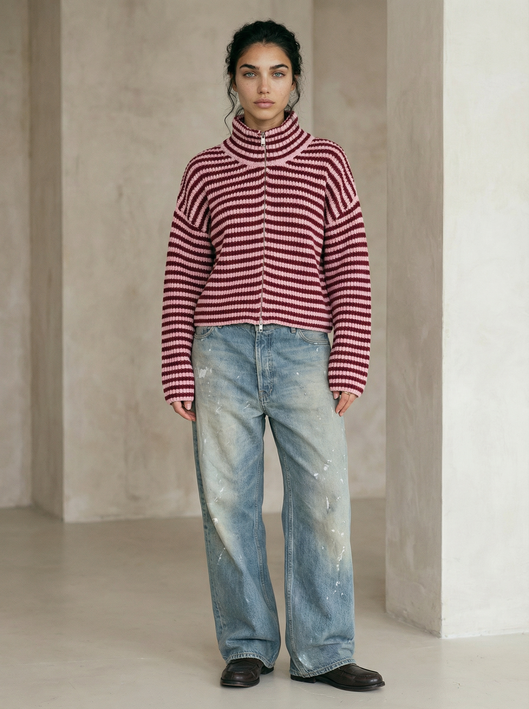 Women’s Retro Striped Cropped Knit Sweater