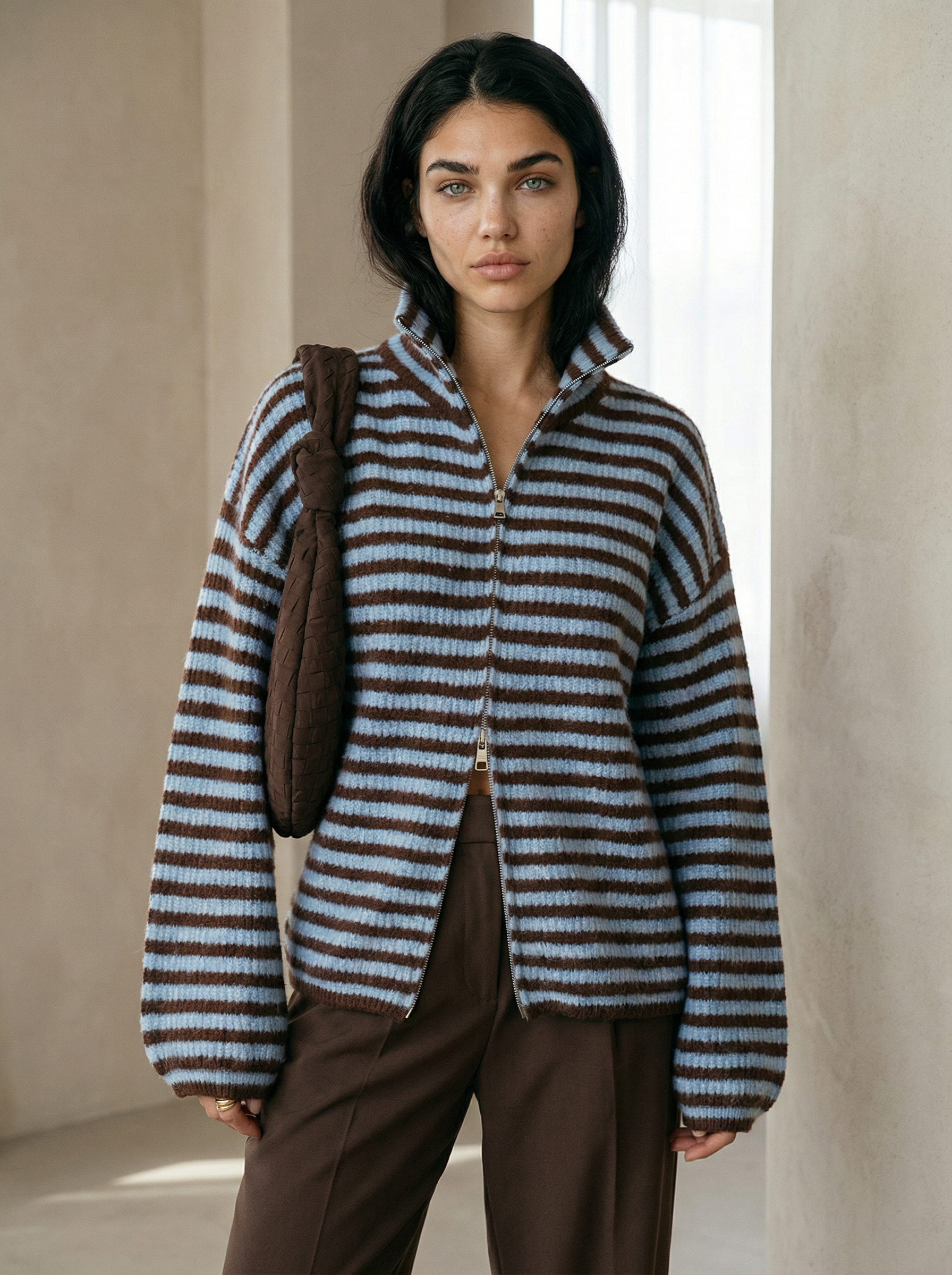 Women’s Retro Striped Cropped Knit Sweater