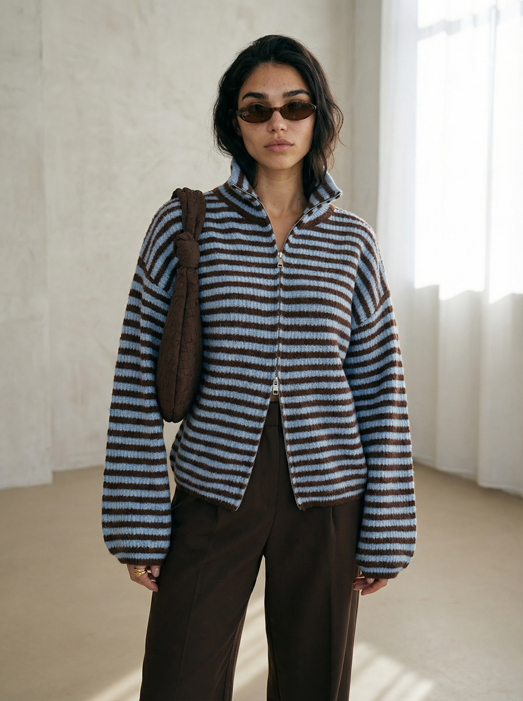 Women’s Retro Striped Cropped Knit Sweater