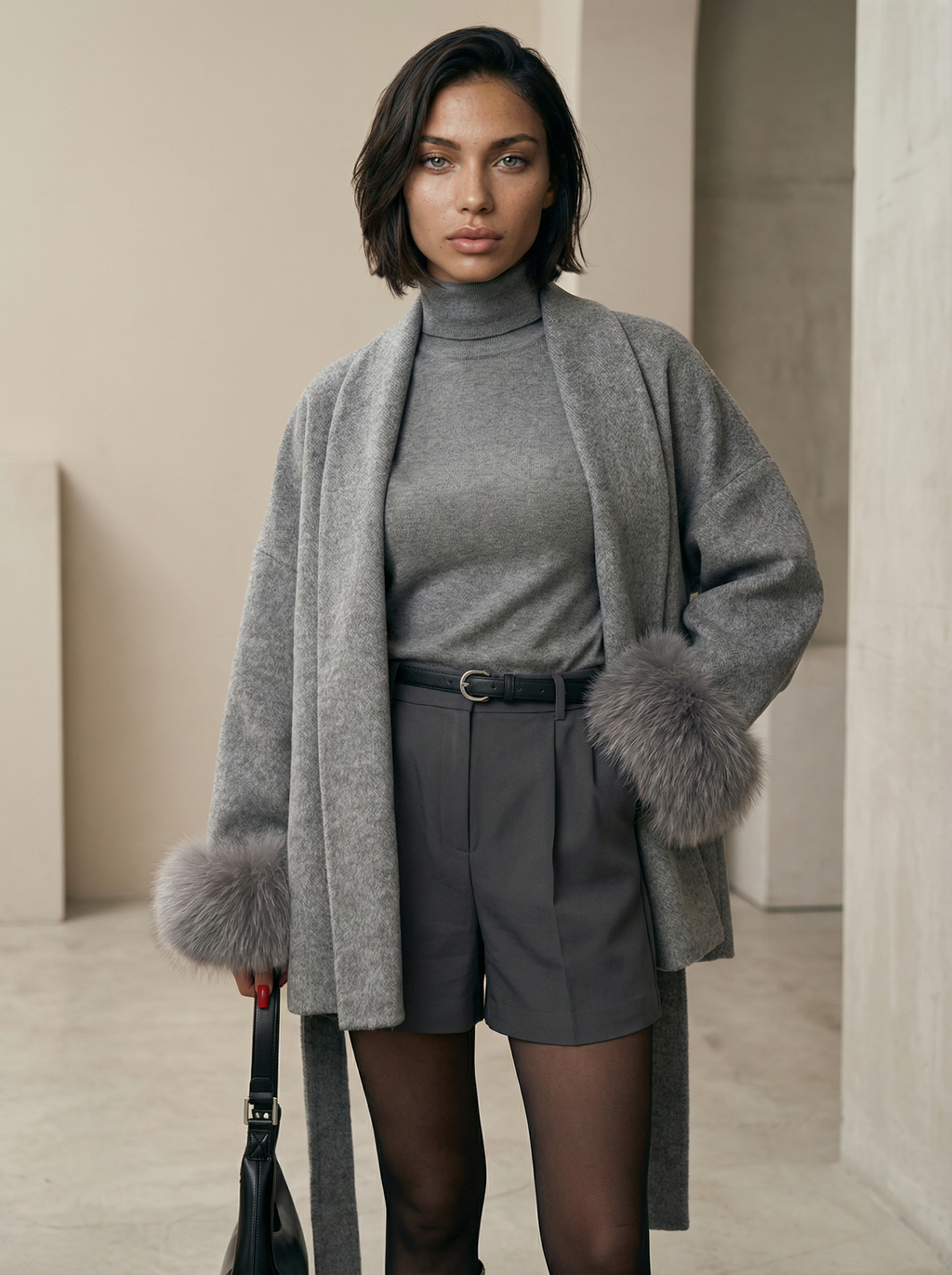 Women’s  Wool Blend Coat – Double Breasted with Scarf Collar