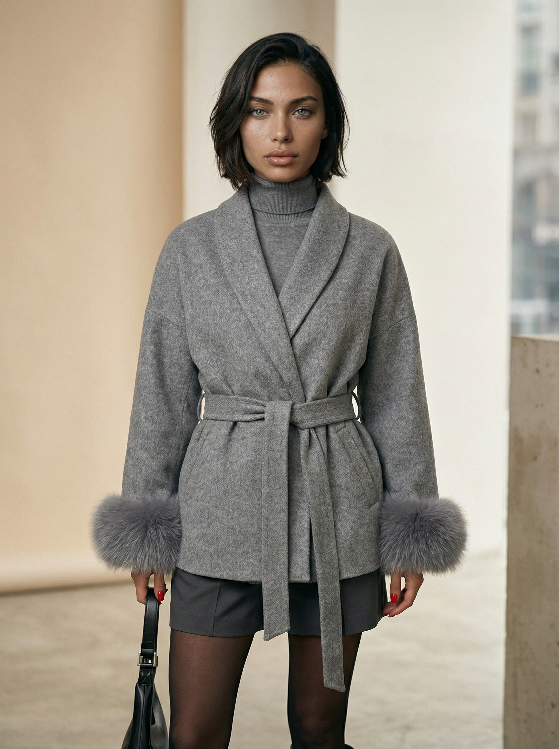 Women’s  Wool Blend Coat – Double Breasted with Scarf Collar