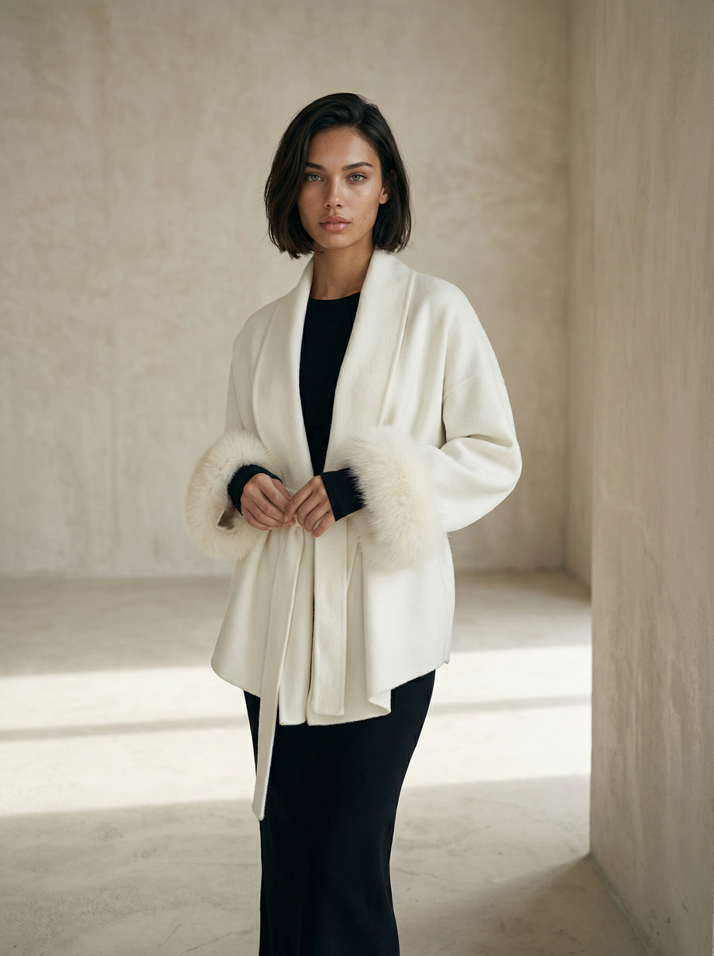 Women’s  Wool Blend Coat – Double Breasted with Scarf Collar