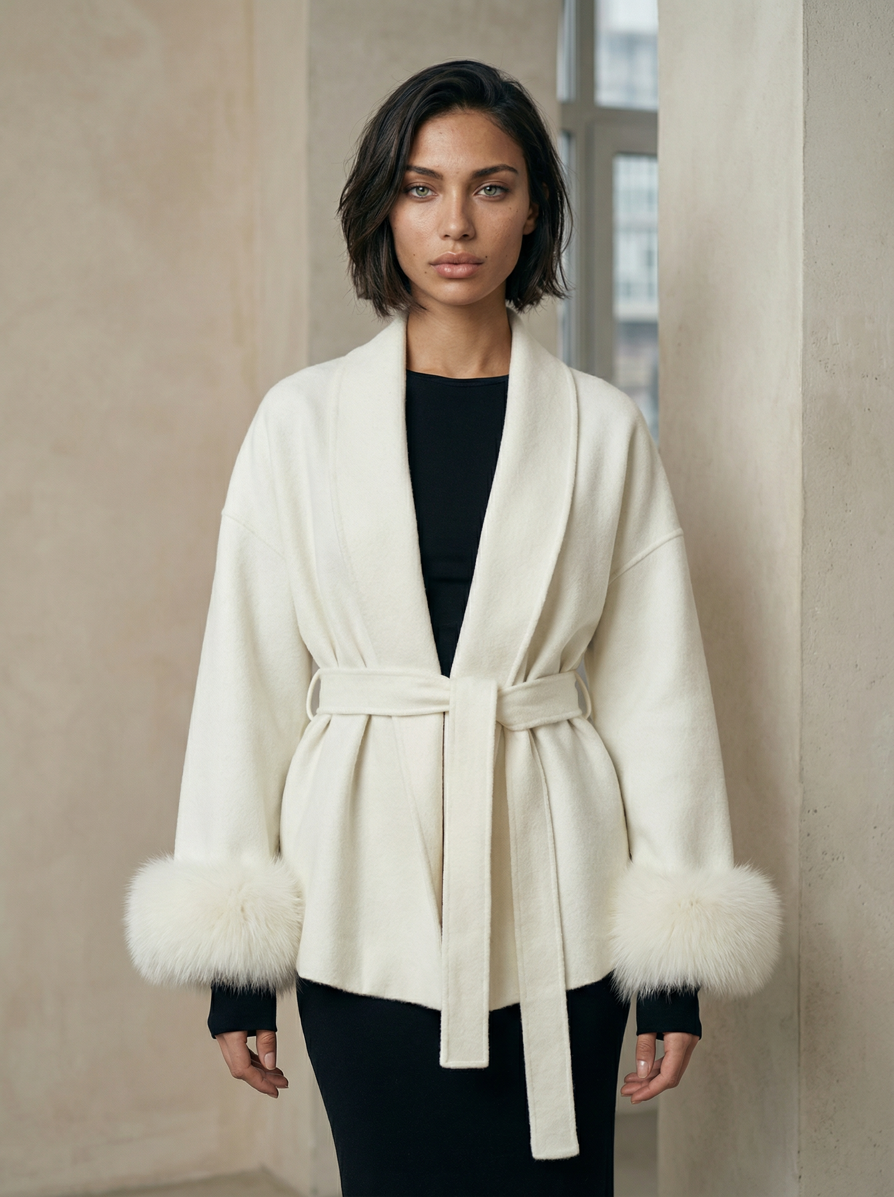 Women’s  Wool Blend Coat – Double Breasted with Scarf Collar