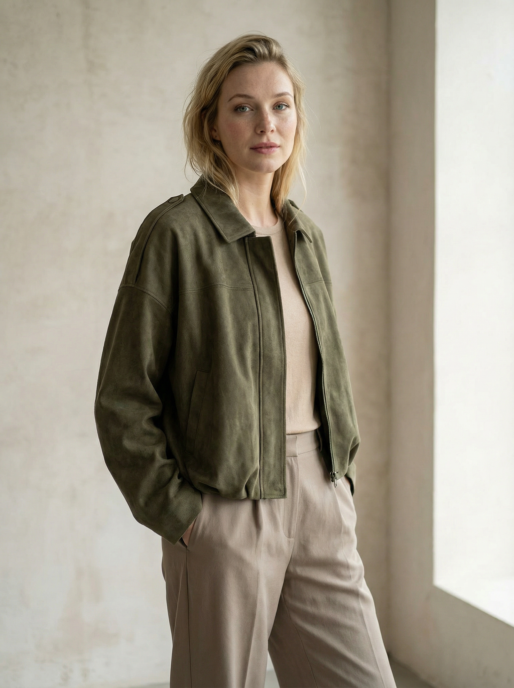 Women’s Vintage Short Zipper Jacket – Turn-Down Collar