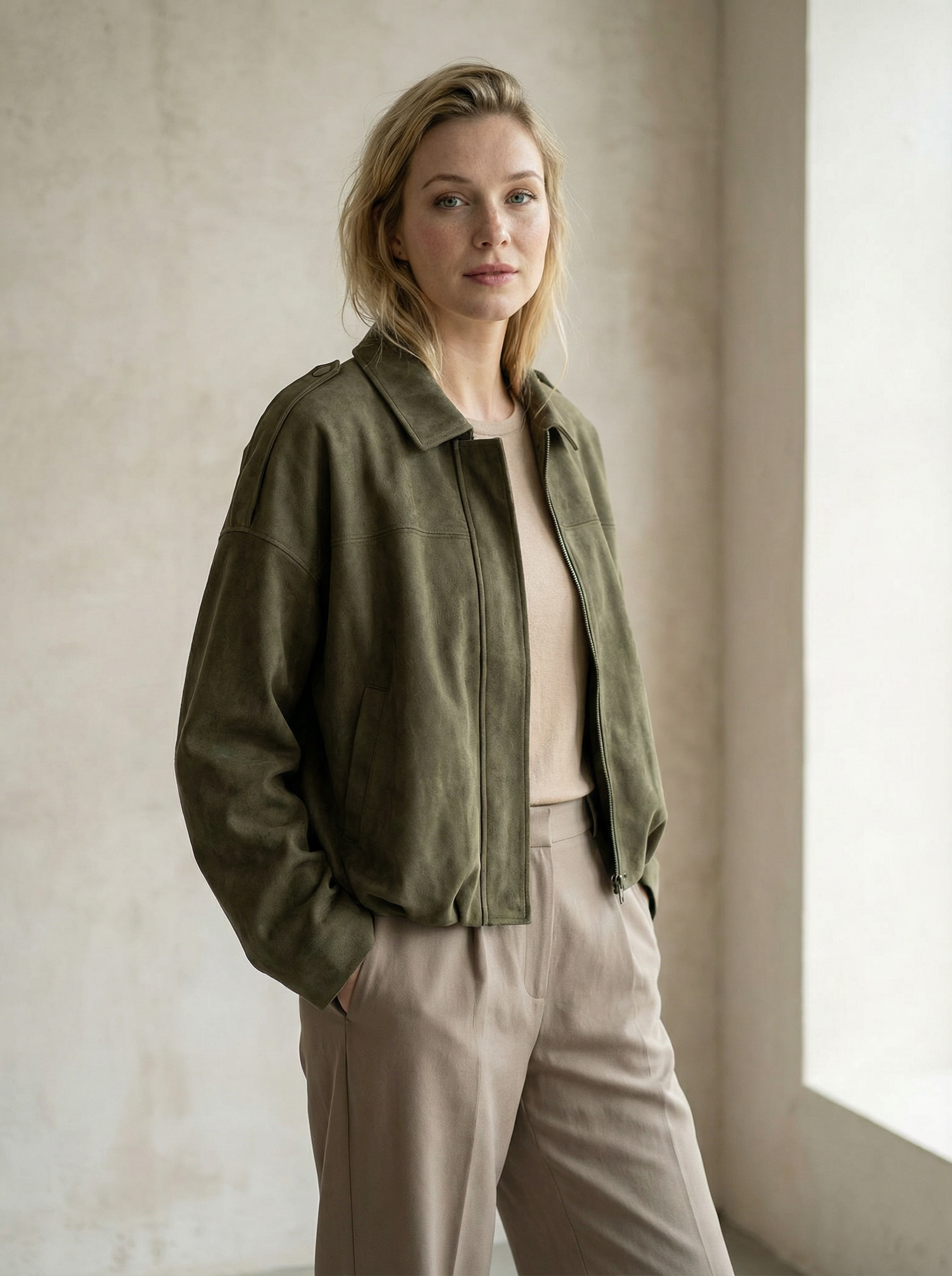 Women’s Vintage Short Zipper Jacket – Turn-Down Collar