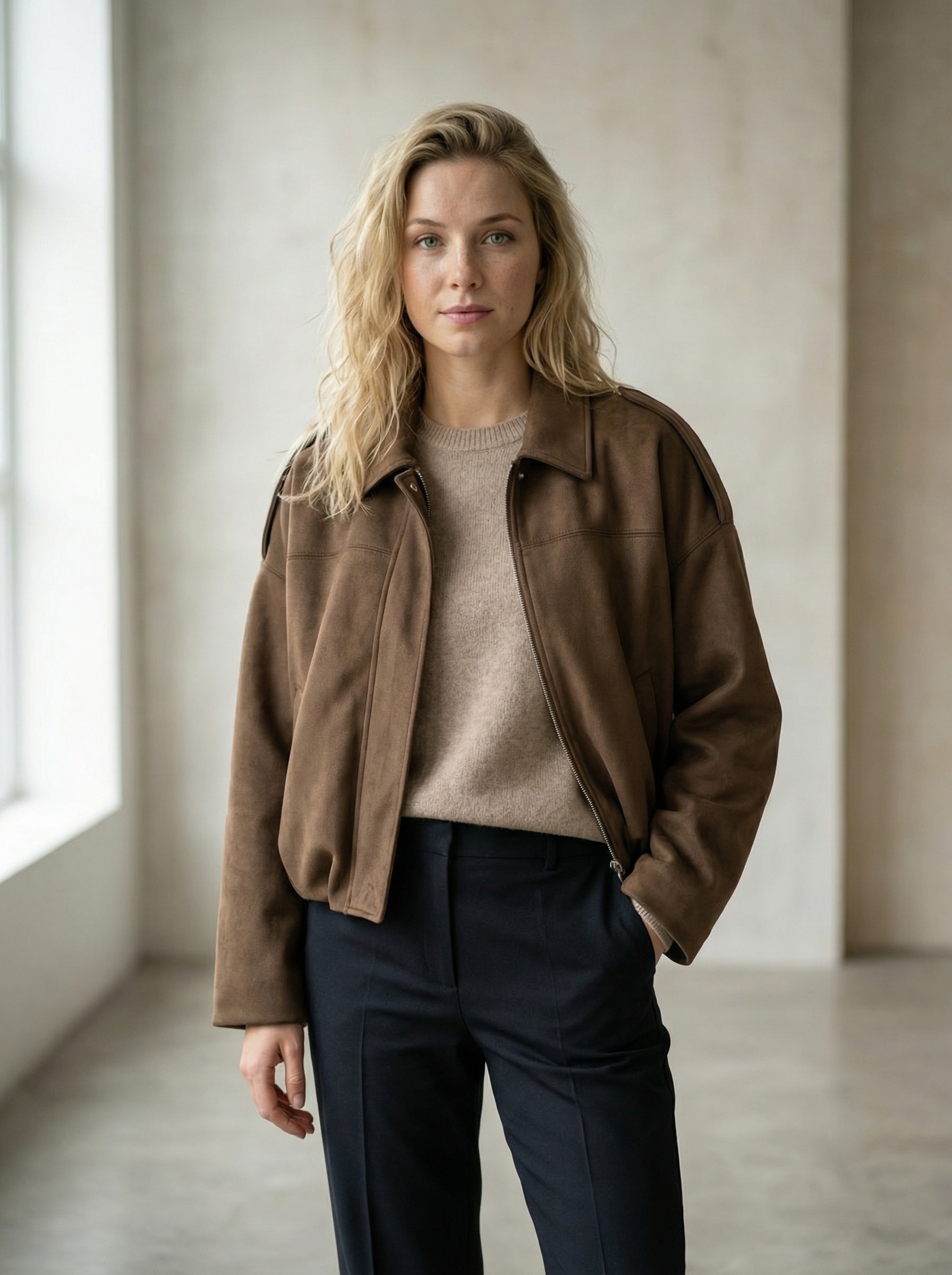 Women’s Vintage Short Zipper Jacket – Turn-Down Collar