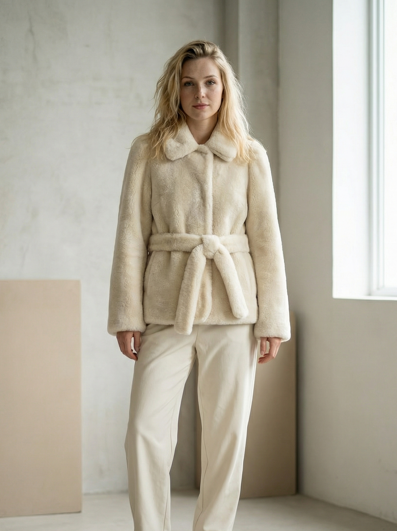 Women’s Thick Short Jacket – Loose Fit with Sash Detail