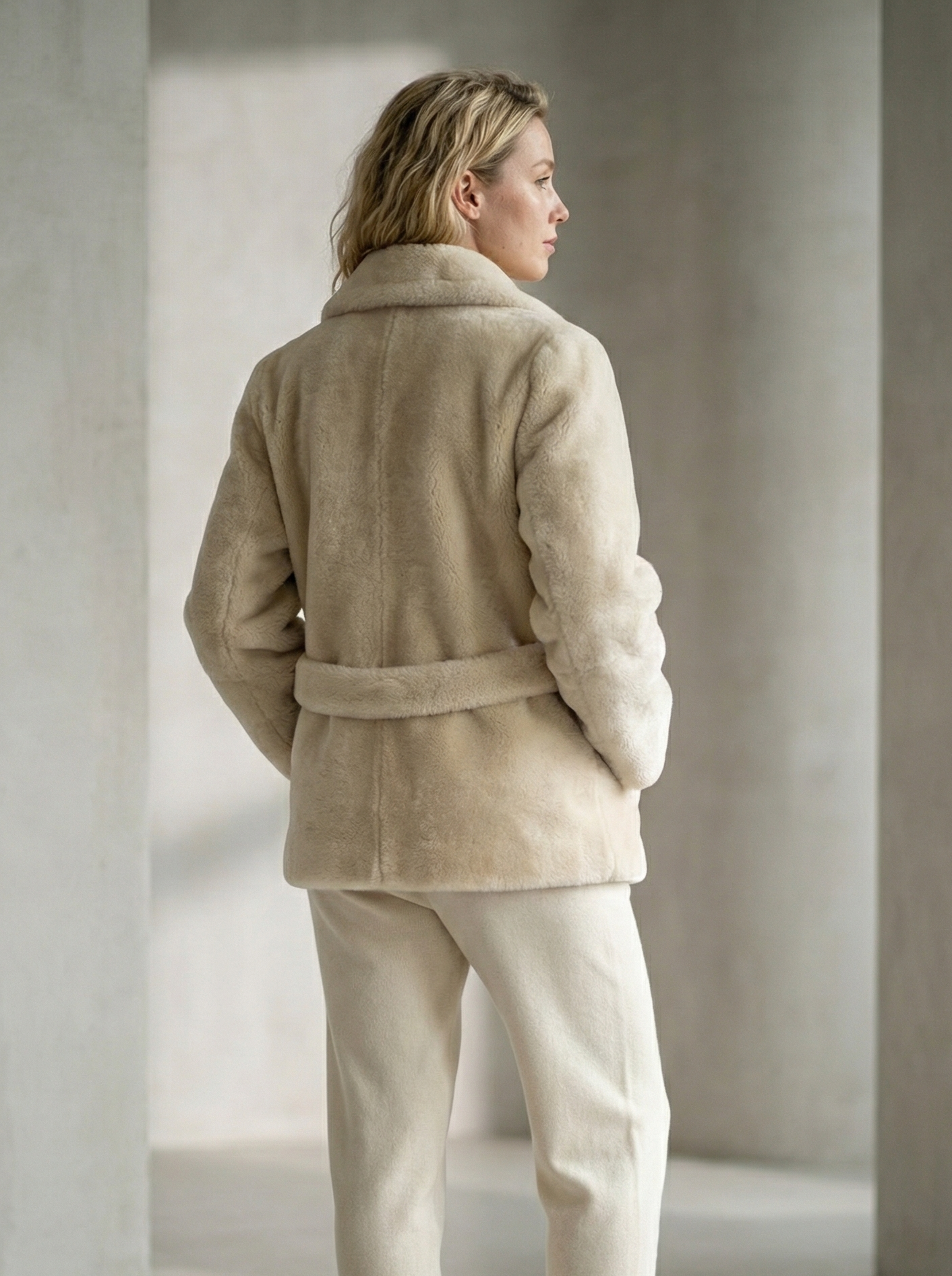 Women’s Thick Short Jacket – Loose Fit with Sash Detail