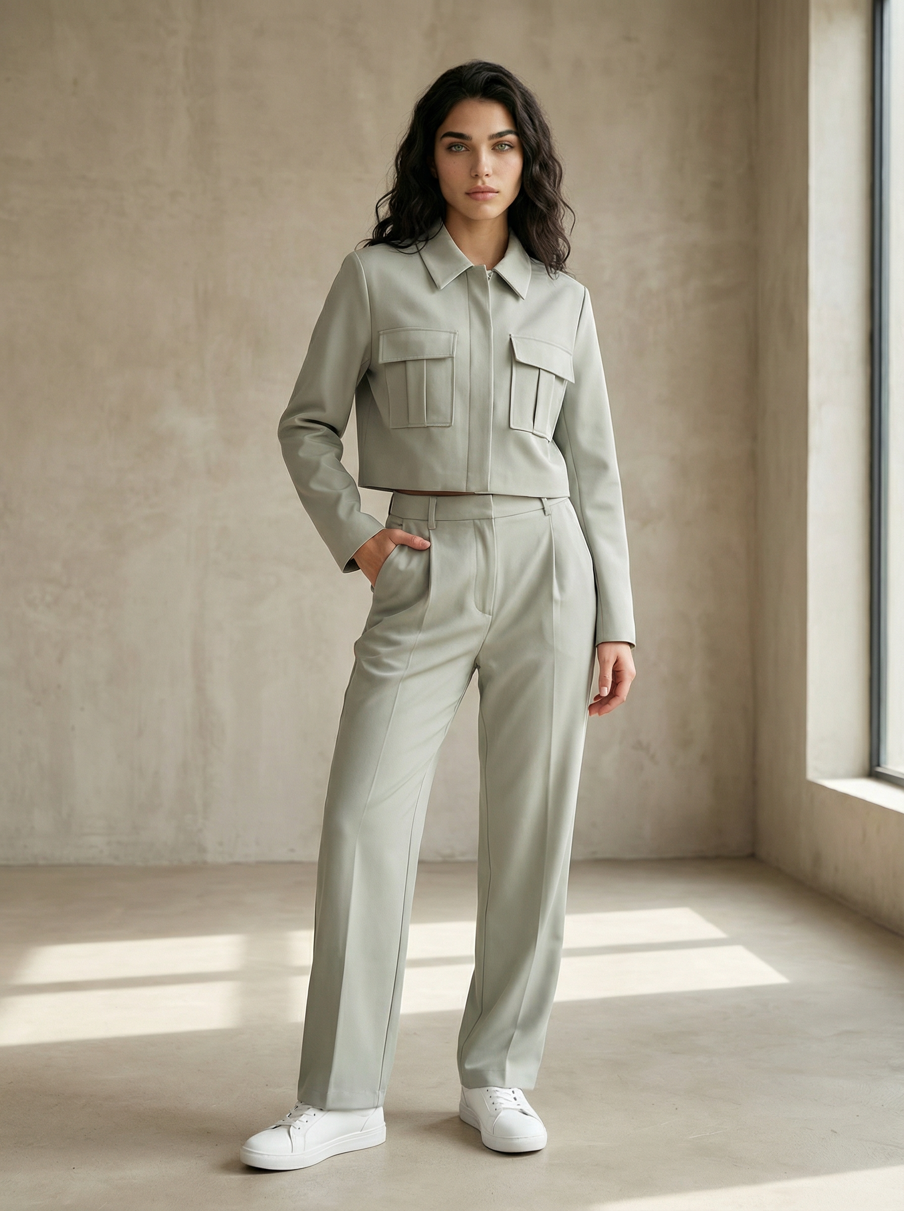 Slim Jacket & High-Waist Wide-Leg Pants Set – Office Casual Style