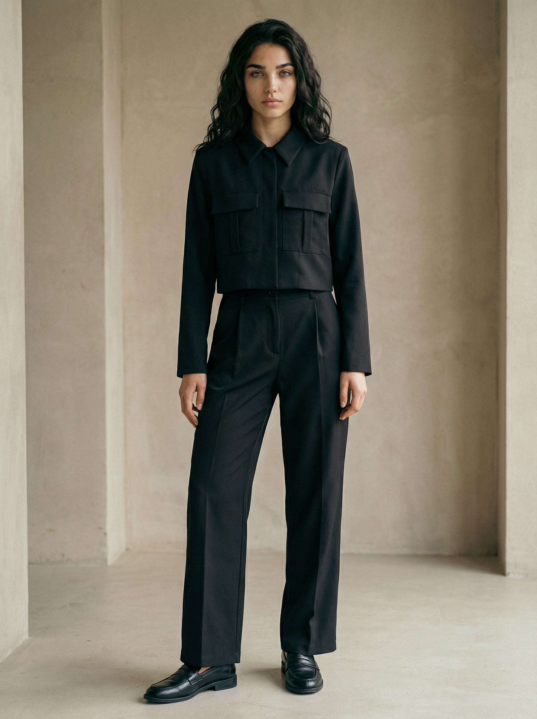 Slim Jacket & High-Waist Wide-Leg Pants Set – Office Casual Style