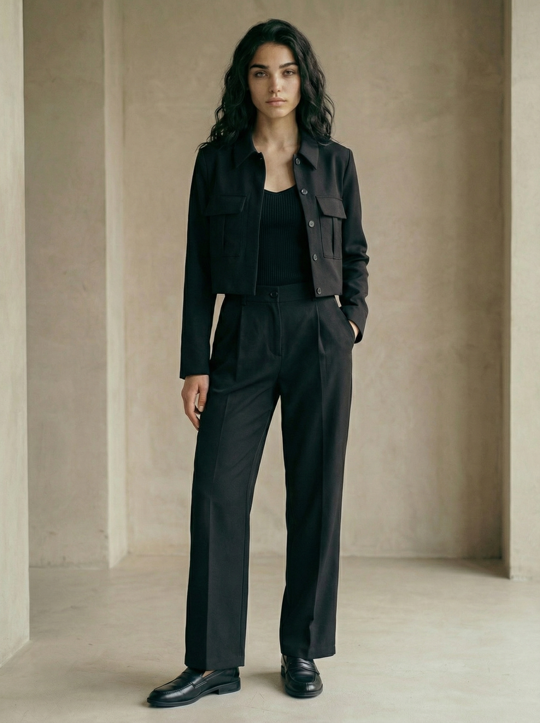 Slim Jacket & High-Waist Wide-Leg Pants Set – Office Casual Style